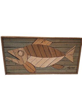 Lath Art Wooden Wall Art Fish Design By Degroot 1977 Rustic Handmade Decor 21" X